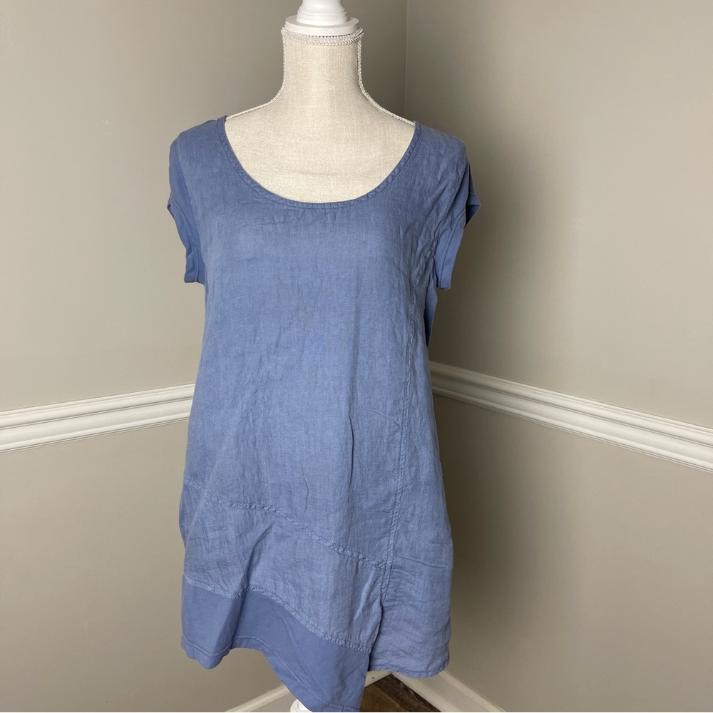 Flax Blue Tunic Top Shirt Petite